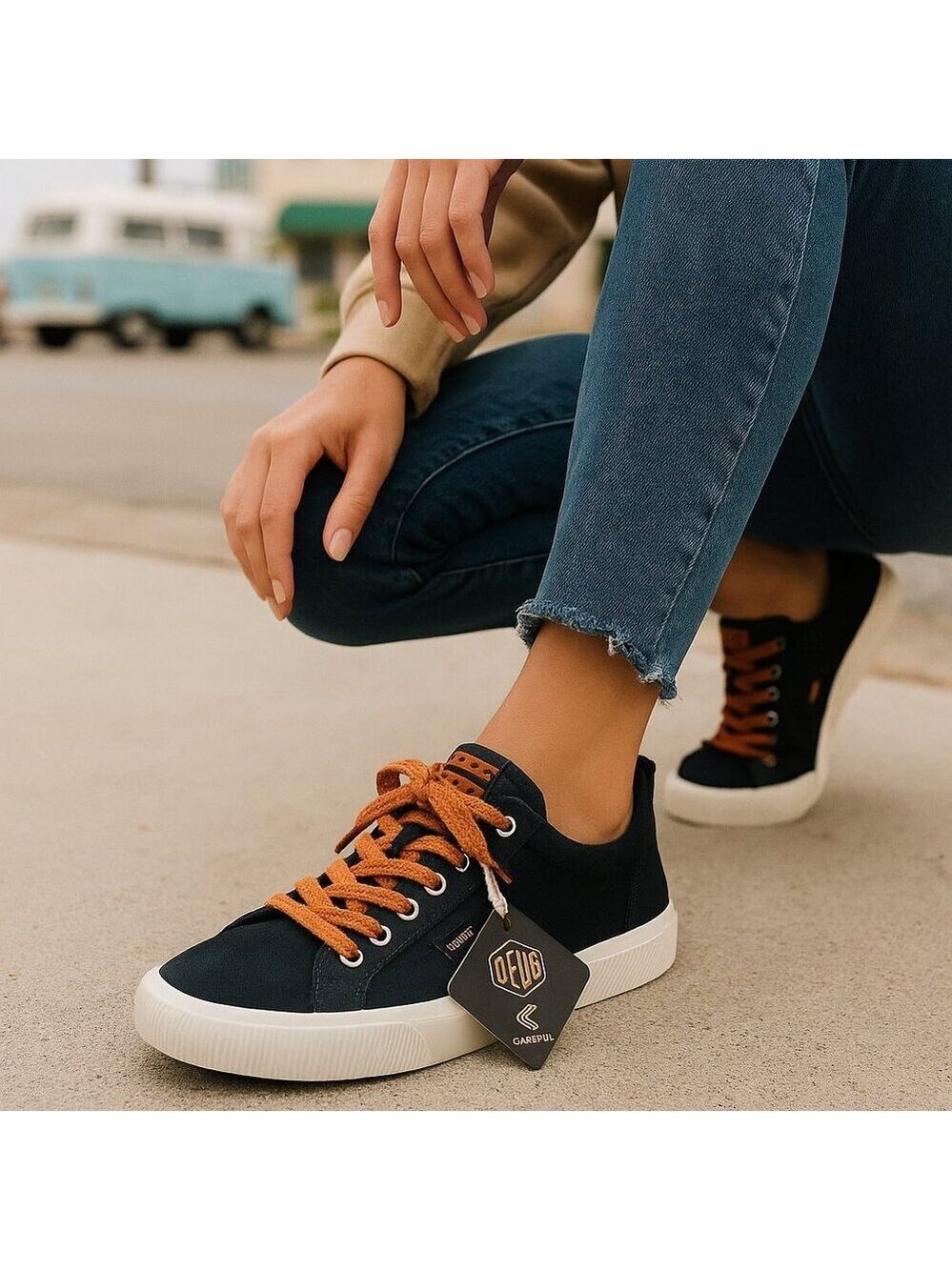 DEUS x CARIUMA Suede OCA Low Sneakers Black/Orange 8.5W / 7M — NEW!